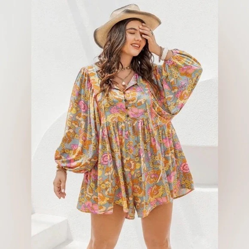 Boho Floral Viral TikTok Romper - Picture 3 of 9